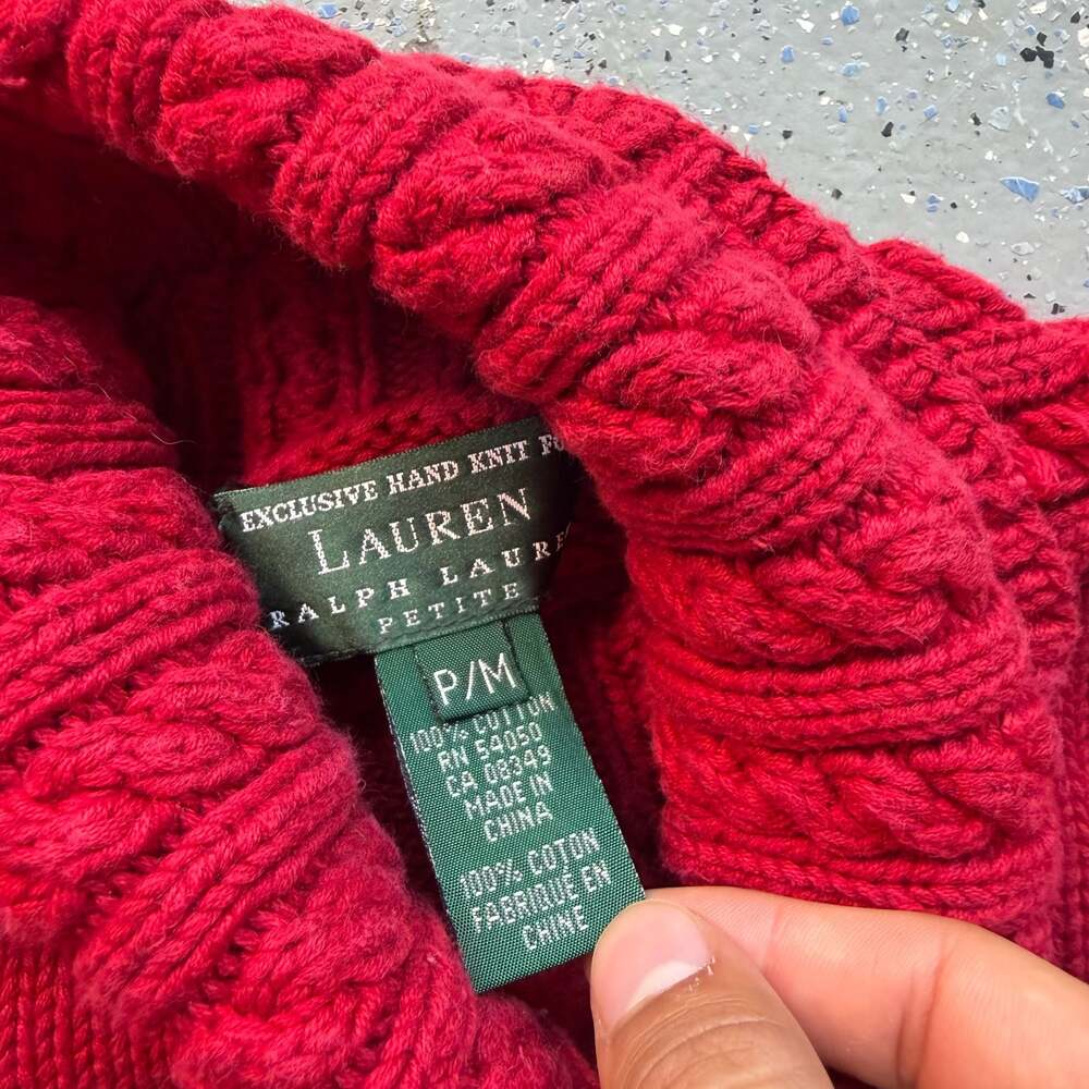 Lauren Ralph Lauren Hand Knit Cotton Berry Red Snowflake Turtleneck Sweater - Picture 4 of 7